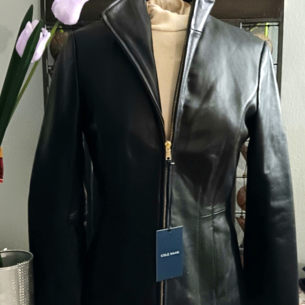 Cole Haan Women's Wing Collar Leather Jacket